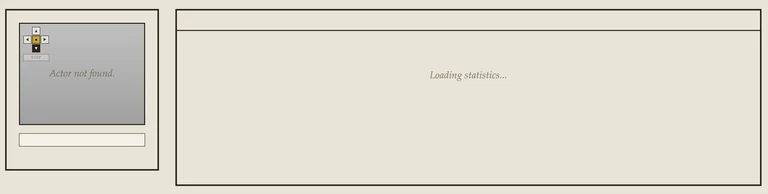 the rpg.actor character screen, displaying "actor not found" on the left sprite area and "loading statistics..." on the main pane